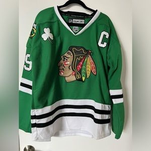 Chicago Blackhawks RBK Jonathan Toews Green Jersey.